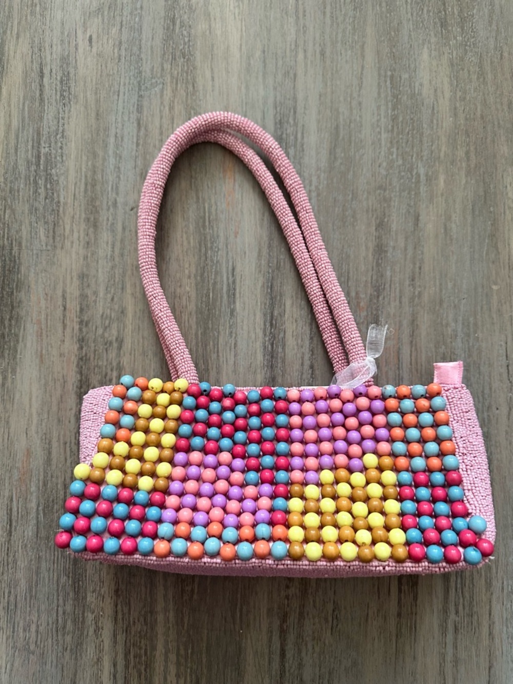 Made in India Pink Beaded Multi-Color Handle Tote